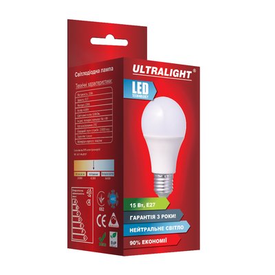 Лампа світлодіодна куля Ultralight A70 15Вт N E27 51281 фото