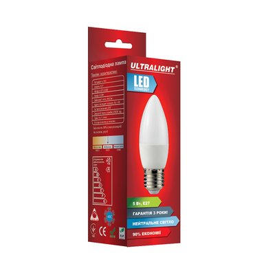 Лампа светодиодная свеча Ultralight C37 5Вт N E27 49130 фото