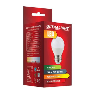 Лампа светодиодная шар Ultralight G45 7Вт Y E27 49139 фото
