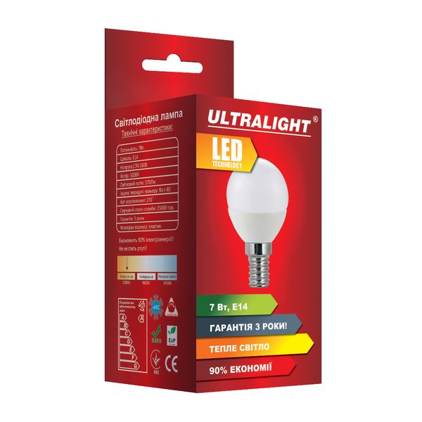 Лампа светодиодная шар Ultralight P45 7Вт Y E14 49143 фото