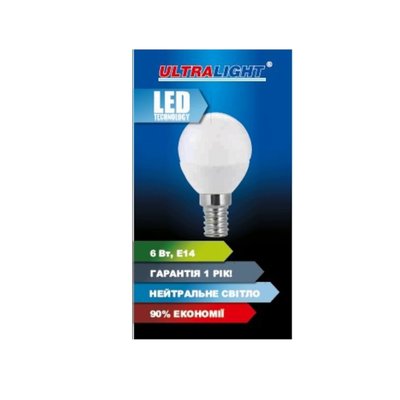 Лампа светодиодная шар Ultralight LED P45 6Вт N E14 ЕКО 50889 фото