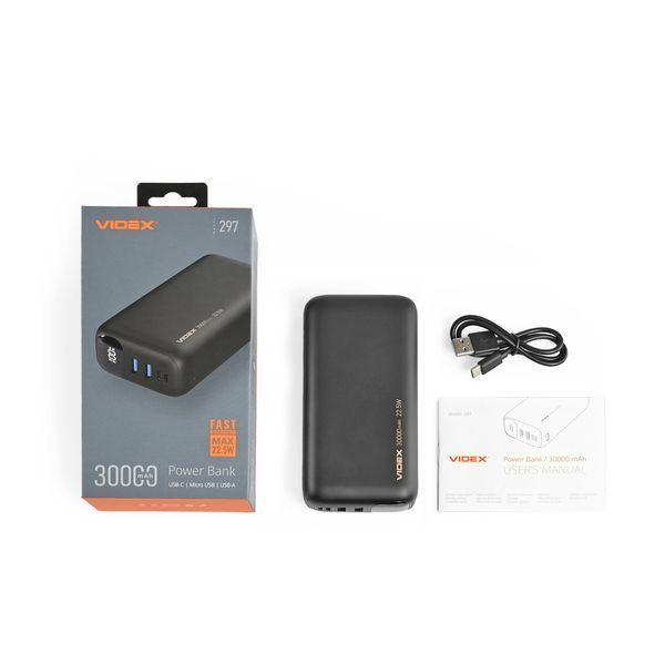 Повербанк 30000mAh VIDEX VPB-297 22.5W Black 28297 фото