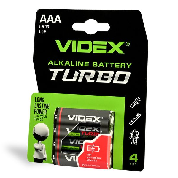 Батарейка щелочная Videx LR03/AAA Turbo 4шт BLISTER 27021_V фото