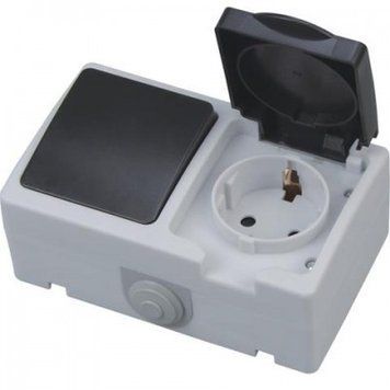 Розетка з заземленням з кришкою + вимикач ATOM Horoz Electric 112-100-0003-010 фото