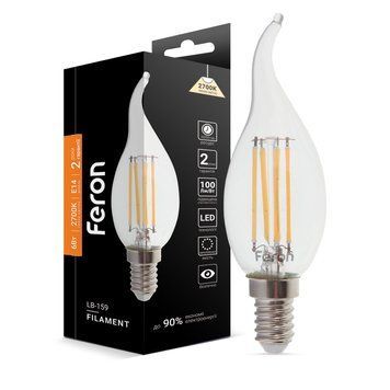 Світлодіодна лампа Feron Filament LB-159 6Вт E14 2700K свічка на вітрі F-25750 фото