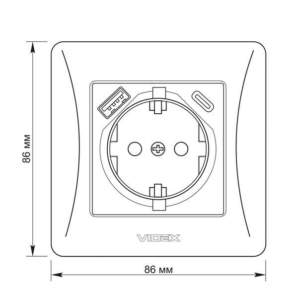 Розетка одинарна із заземленням з USB+USB-C чорний графіт VIDEX BINERA 27865 фото