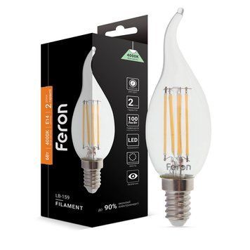 Світлодіодна лампа Feron Filament LB-159 6Вт E14 4000K свічка на вітрі F-25751 фото