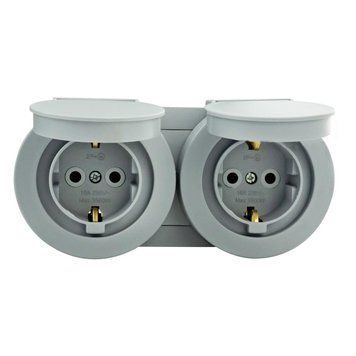 Розетка 2-а з заземленням з кришкою накладна сірий xOne Horoz Electric 406-240000-924 фото