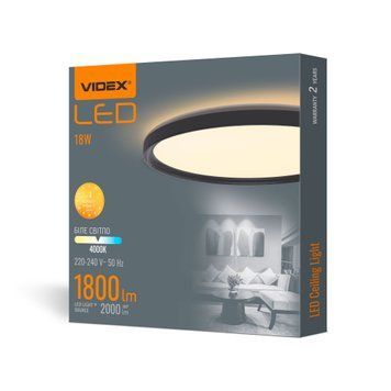 LED світильник з декоративною підсвіткою круглий VIDEX DL3R 18W 4000K Чорний 27576 фото