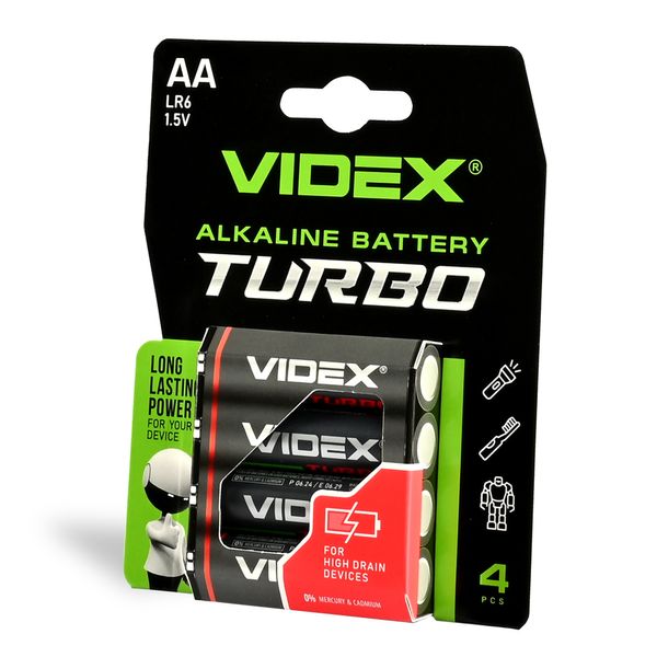 Батарейка щелочная Videx LR6/AA Turbo блистер 4шт LR6T/AA 4B фото