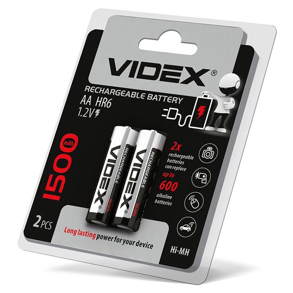 Акумулятор Videx HR6/AA 1500mAh блістер 2шт HR6/1500/2DBB фото