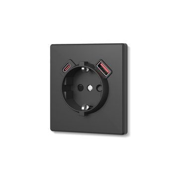 Розетка одинарна із заземленням USB-A+C 20W вугільно-чорна VIDEX NOTA (VF-NT-SK1GUC-BL) 28884 фото