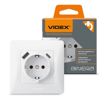 Розетка одинарна із заземленням з USB+USB-C біла VIDEX BINERA 27862_V фото