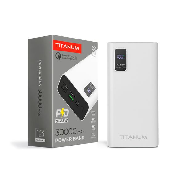 Повербанк TITANUM 728S 30000mAh 22.5W білий TPB-728S-W фото