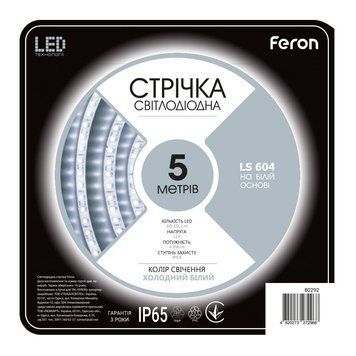 Світлодіодна стрічка Feron LS604 12В 4.8Вт/м 5500K F-80292 фото