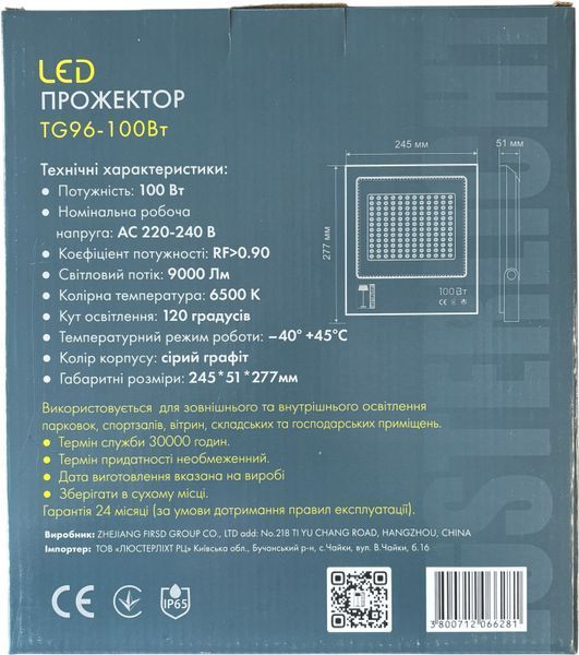 Прожектор TG-96 100Вт 6500K IP65 (сірий) 66281 фото