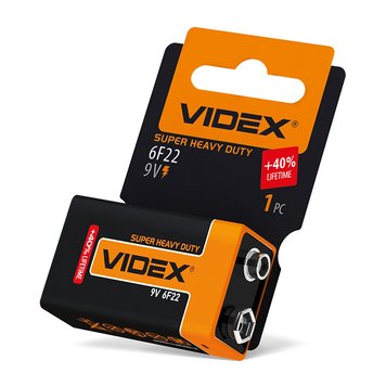 Батарейка сольова Videx 6F22/9V (Крона) 1шт SHRINK CARD 22528_V фото