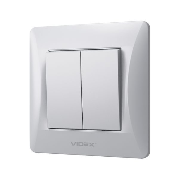 Вимикач двоклавішний срібний шовк VIDEX BINERA 24893 фото