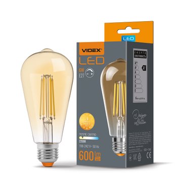 LED лампа VIDEX Filament ST64FAD 6W E27 2200K дімерна бронза 23978_V фото