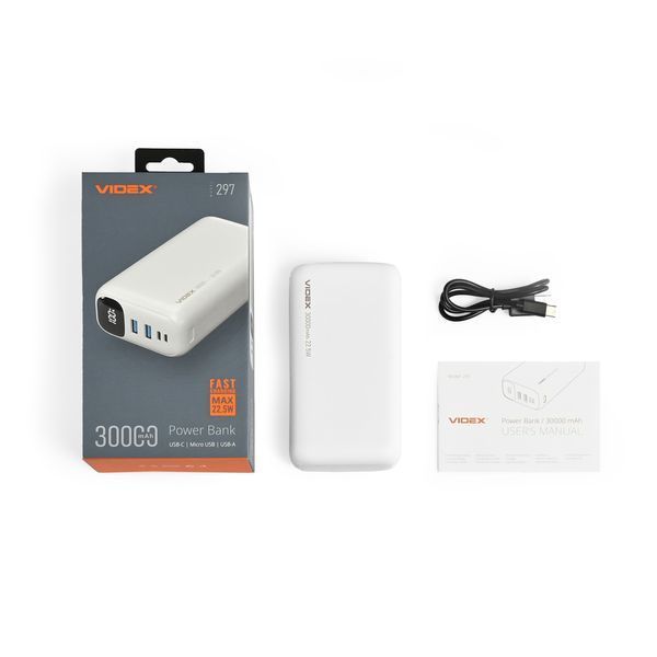 Повербанк 30000mAh VIDEX VPB-297 22.5W White 28298 фото
