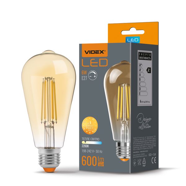 LED лампа VIDEX Filament ST64FAD 6W E27 2200K димерная бронза 23978_V фото