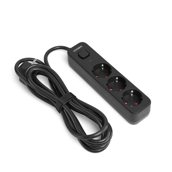 Сетевой удлинитель VIDEX ONCORD с/с 3п 3м (3x1.5мм) с кнопкой Black 27686_V фото