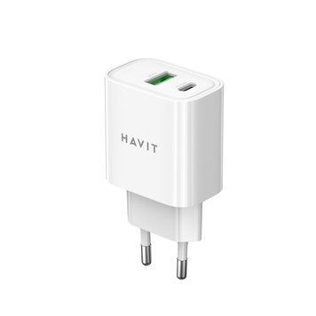Зарядний пристрій HAVIT UC111 PRO 20W USB-A+USB-C White 29002 фото