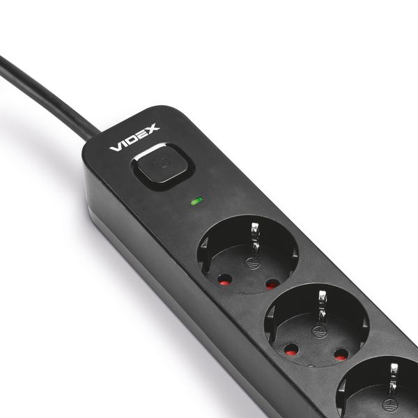 Мережевий подовжувач VIDEX ONCORD з/з 4п 3м (3x1.5мм) 3.4А USB(QC3.0) +USB-C(PD20W) з кнопкою Black 27696_V фото