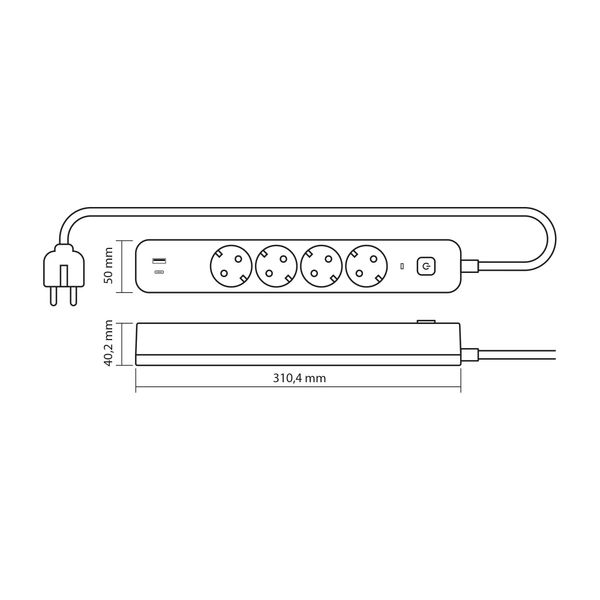 Мережевий подовжувач VIDEX ONCORD з/з 4п 3м (3x1.5мм) 3.4А USB(QC3.0) +USB-C(PD20W) з кнопкою Black 27696_V фото