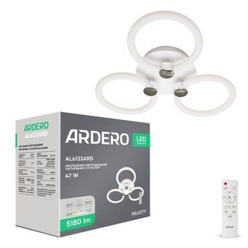 Світлодіодна накладна люстра Ardero AL6133ARD FELICITY 47Вт білий срібло A-80071 фото