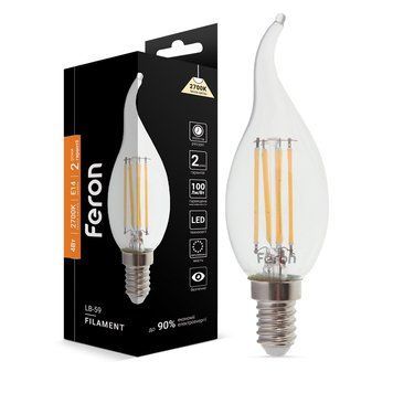 Світлодіодна лампа Feron Filament LB-59 4Вт E14 2700K свічка на вітрі F-25575 фото