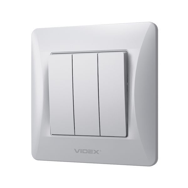Вимикач трьохклавішний срібний шовк VIDEX BINERA 25450 фото