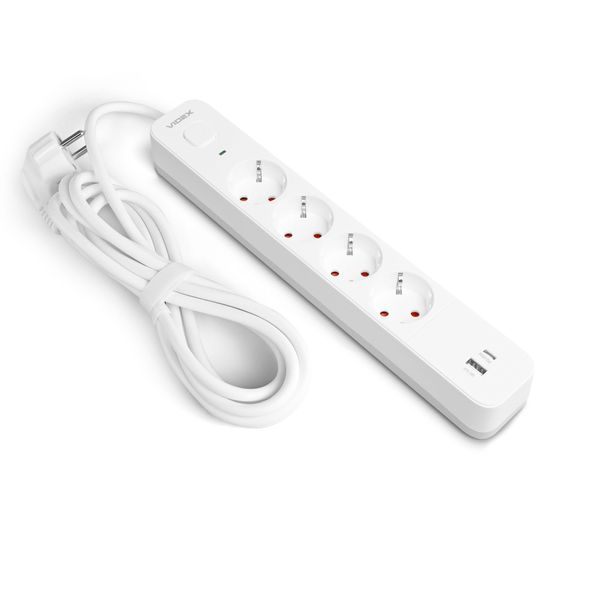 Сетевой удлинитель VIDEX ONCORD с/с 4п 3м (3x1.5мм) 3.4А USB(QC3.0) +USB-C(PD20W) с кнопкой White 27695_V фото