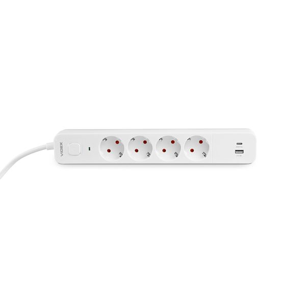 Сетевой удлинитель VIDEX ONCORD с/с 4п 3м (3x1.5мм) 3.4А USB(QC3.0) +USB-C(PD20W) с кнопкой White 27695_V фото