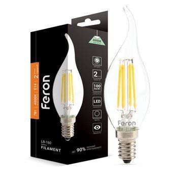 Світлодіодна лампа Feron Filament LB-160 7Вт E14 4000K свічка на вітрі F-40085 фото