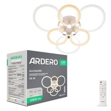 Світлодіодна накладна люстра Ardero AL6136ARD FELICITY 115Вт білий срібло A-80074 фото