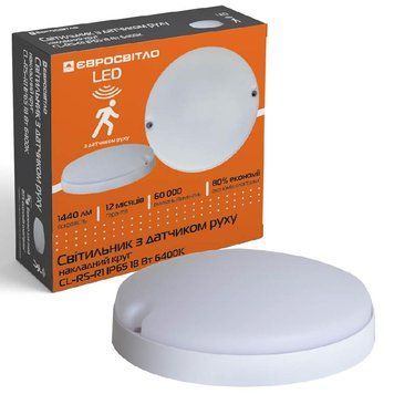 Світильник з датчиком руху LED накладний Євросвітло круг CL-RS-R1 IP65 18 Вт 6400К 2100013835977 фото