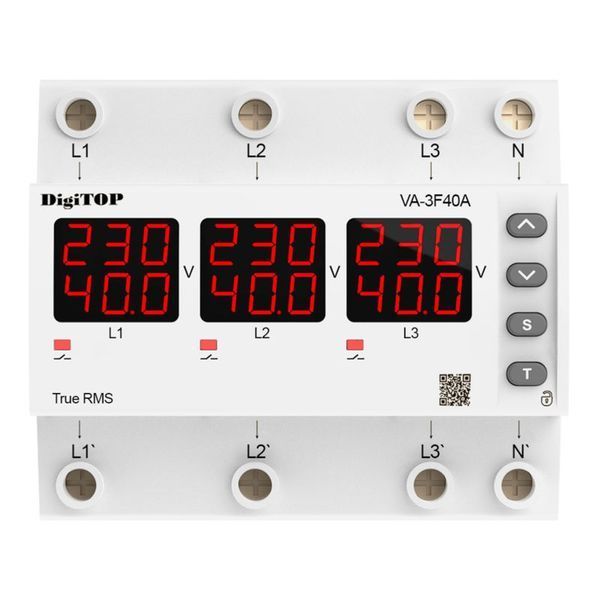 Трифазне реле напруги з контролем струму VA-3F40A M6R DigiTOP 4820118381701 фото