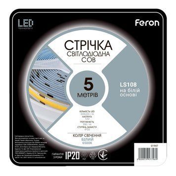 Світлодіодна стрічка Feron LS108 12В 9Вт 6500K F-01947 фото