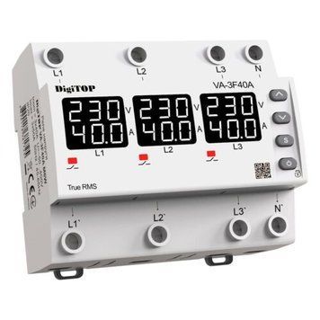 Трехфазное реле напряжения с контролем тока VA-3F40A M6W DigiTOP 4820118381725 фото