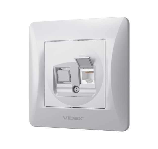Розетка CAT6 одинарна комп'ютерна срібний шовк VIDEX BINERA 24904 фото