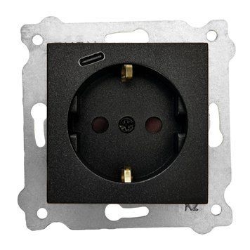 Механизм розетки с заземлением + Type-C черный KARELL Exen Elektrik 290-001403-274 фото