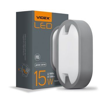 LED світильник IP65 овальний VIDEX 15W 5000K сірий 25805 фото