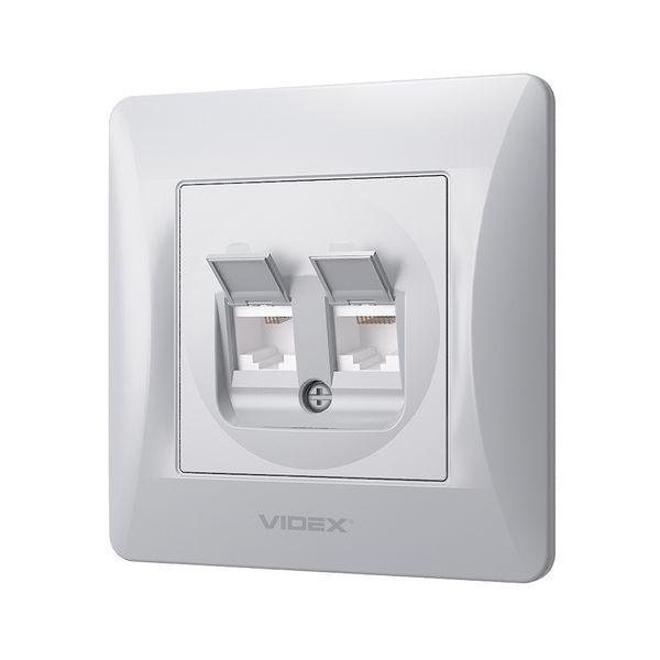 Розетка CAT6+CAT3 подвійна срібний шовк VIDEX BINERA 25036 фото