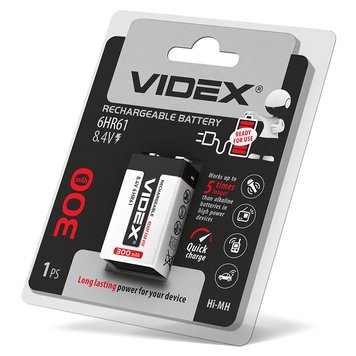 Акумулятор Videx 6HR61 300mAh 1шт 6HR61/300/1DB фото