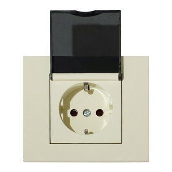 Розетка одинарна з заземленням з кришкою та шторками кремова GRANO Ovivo Electric 400-020300-243 фото