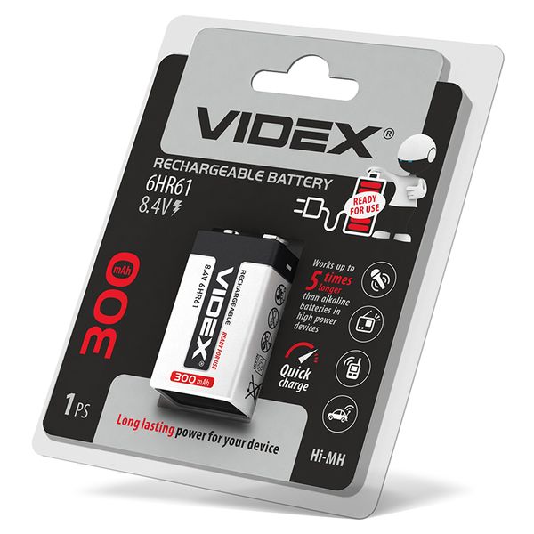 Аккумулятор Videx 6HR61 300mAh 1шт 6HR61/300/1DB фото