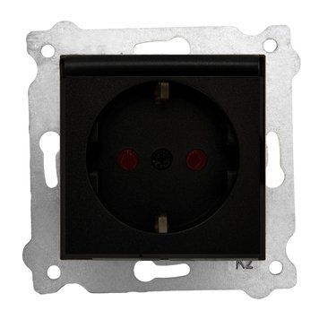 Механизм розетки с кришкой и шторками черный KARELL Exen Elektrik 290-001403-240 фото