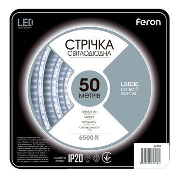 Світлодіодна стрічка Feron LS606 12В 7.2Вт/м 50м білий F-32281 фото
