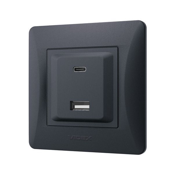 Розетка USB-A + USB-C PD20W чорний графіт VIDEX BINERA 28200 фото